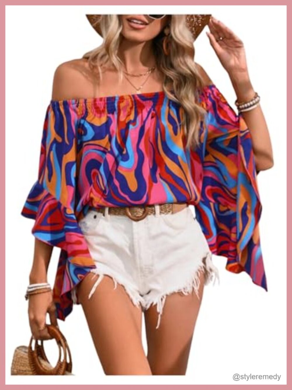 Women's Off The Shoulder Ruffle Sleeve Boho Blouse